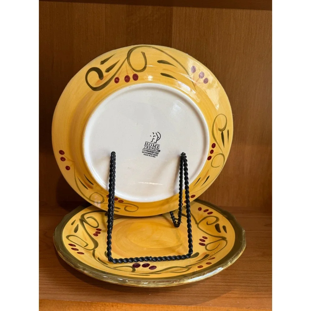 Home Trends Baja Salad Plates Set of 2 Yellow Berry Vine Hand Painted Stoneware